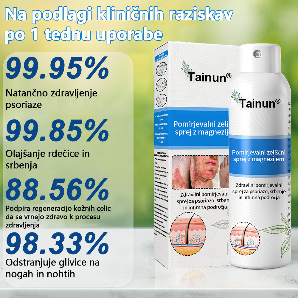 Tainun® Magnezijev zeliščni sprej ✅ CE certifikat – za zdravljenje luskavice (lajšanje luskavice in ekcemov, izboljšanje bakterijskih okužb genitalnega območja, zdravljenje aken in bradavic, lajšanje bolečin v sklepih in nevropatskih bolečin)✨