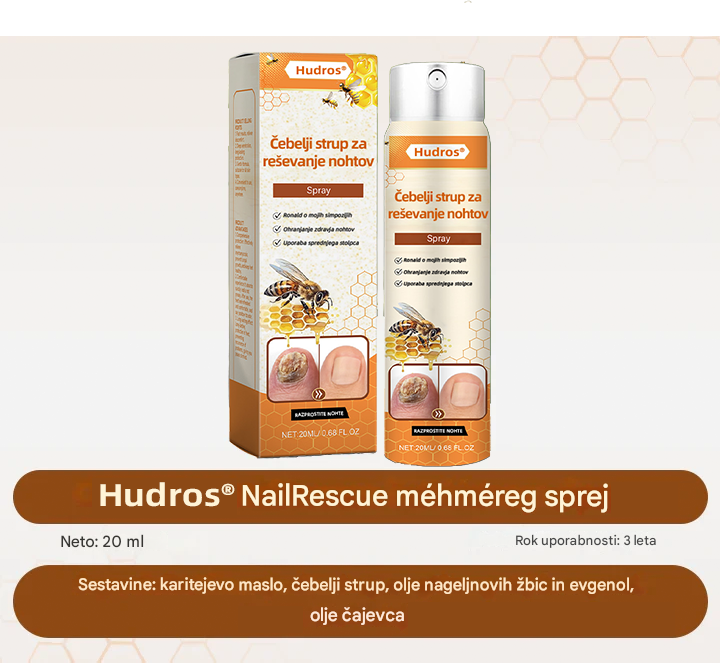 💥 2026 Omejeno 70 % CENEJE ️⏳ Hudros® NailRescue Kolirin pršilo proti glivicam s čebeljim strupom 💥 Vse težave z nohti lahko pozdravite v 2 tednih🐝