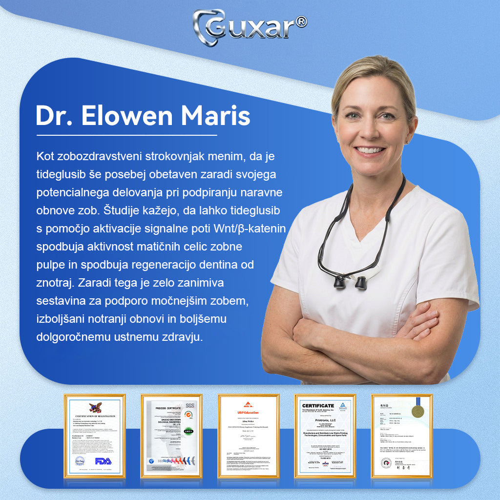 Guxar® Tideglusib Oralni Trakovi 🦷 – Aktivacija matičnih celic🧬, regeneracija dentina💎, krepitev sklenine⚡, beljenje zob✨, zmanjšanje občutljivosti💧, mikronadliki serum za zobe in dlesni💖, nežna vsakodnevna uporaba🌿