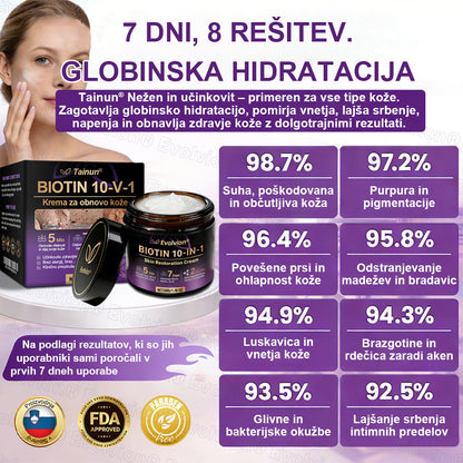 Tainun® Biotin 10-v-1 krema za obnovo kože ✨ proti staranju, luskavici, aknam, brazgotinam, pigmentaciji, suhosti, vnetjem & intimnemu nelagodju 🌿 z naravnimi bioaktivnimi sestavinami 💧 za gladko, čvrsto & mladostno kožo 🌸