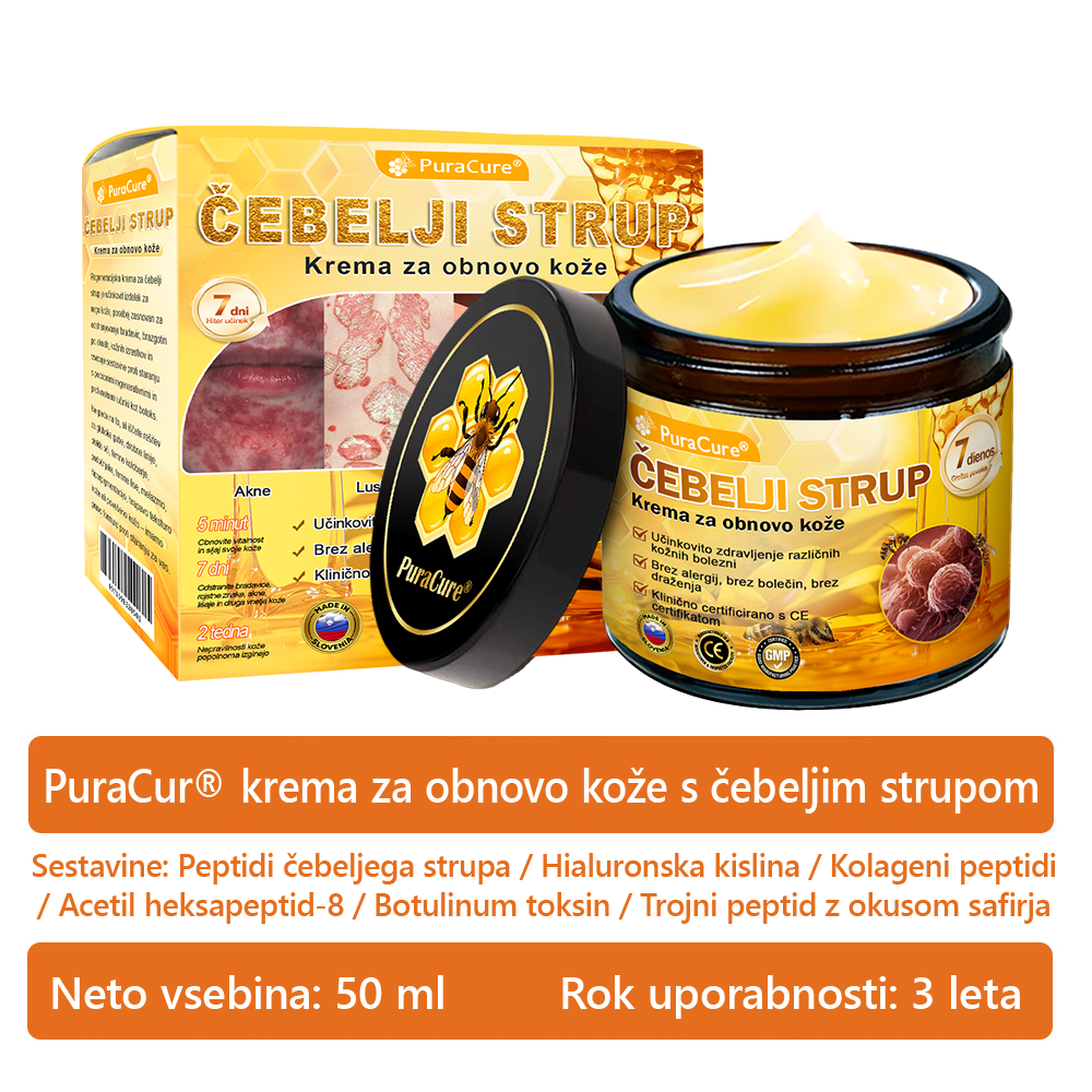 PuraCure® krema za obnovo kože s čebeljim strupom 🐝 | Naravno zdravljenje ekcema, luskavice, dermatitisa in draženja kože | Pomirjujoča in regenerativna formula  🔥