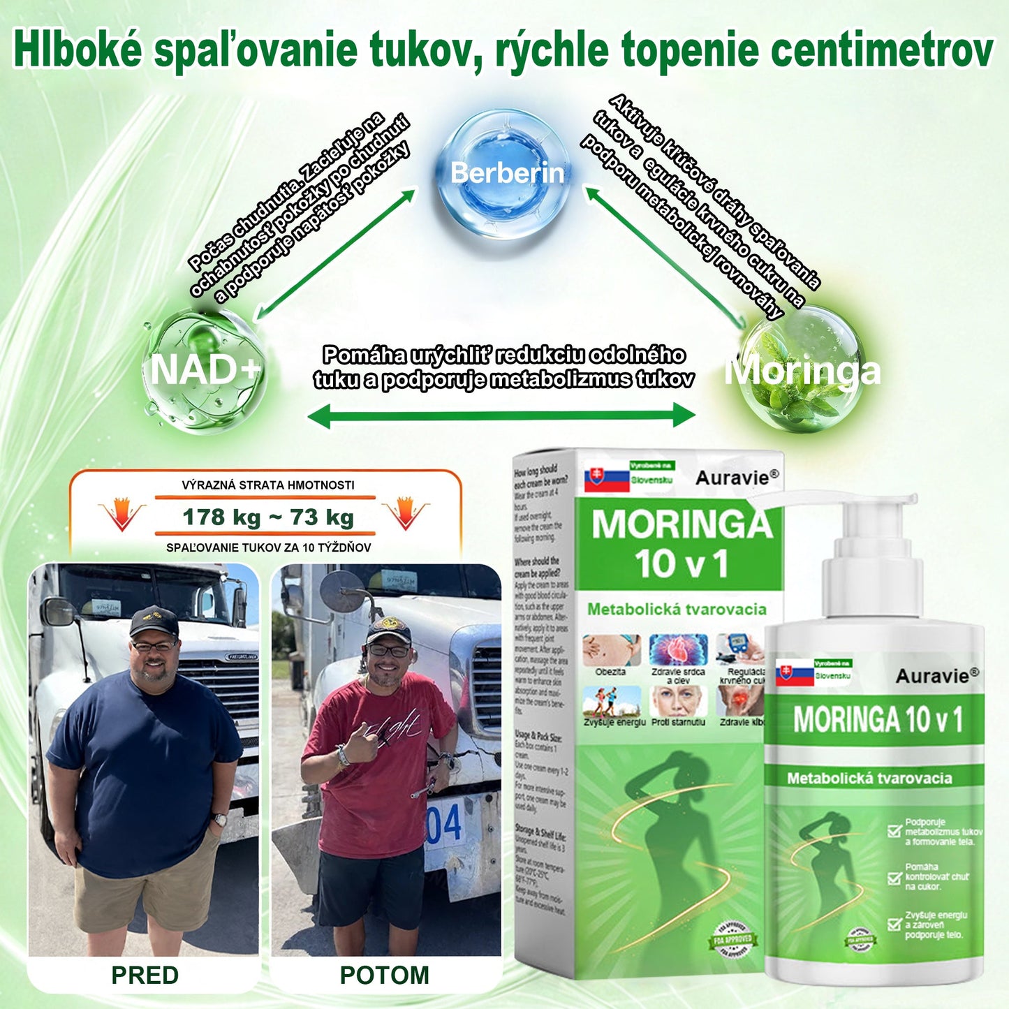 🇸🇰 Auravie® Moringa 10-v-1 Metabolický tvarujúci krém 🌸 | Transdermálna náplasť na podporu regulácie telesnej hmotnosti | Kontrola apetítu 🍽️ | Podpora spaľovania tukov 🔥 | Formovanie a spevnenie tela ✨