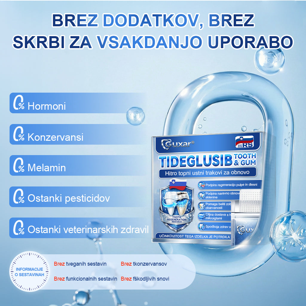 Guxar® Tideglusib Oralni Trakovi 🦷 – Aktivacija matičnih celic🧬, regeneracija dentina💎, krepitev sklenine⚡, beljenje zob✨, zmanjšanje občutljivosti💧, mikronadliki serum za zobe in dlesni💖, nežna vsakodnevna uporaba🌿