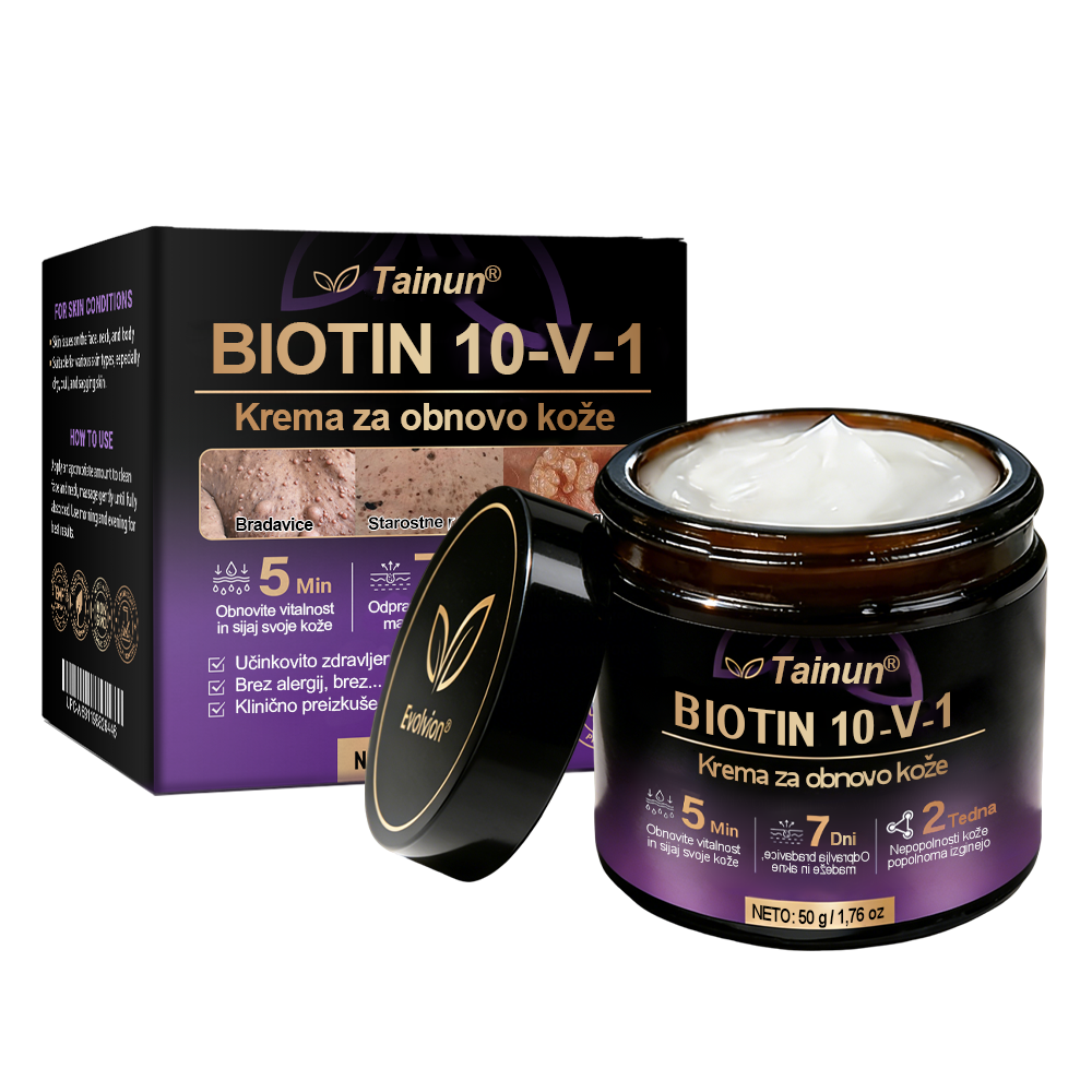 Tainun® Biotin 10-v-1 krema za obnovo kože ✨ proti staranju, luskavici, aknam, brazgotinam, pigmentaciji, suhosti, vnetjem & intimnemu nelagodju 🌿 z naravnimi bioaktivnimi sestavinami 💧 za gladko, čvrsto & mladostno kožo 🌸