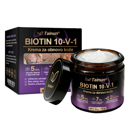 Tainun® Biotin 10-v-1 krema za obnovo kože ✨ proti staranju, luskavici, aknam, brazgotinam, pigmentaciji, suhosti, vnetjem & intimnemu nelagodju 🌿 z naravnimi bioaktivnimi sestavinami 💧 za gladko, čvrsto & mladostno kožo 🌸