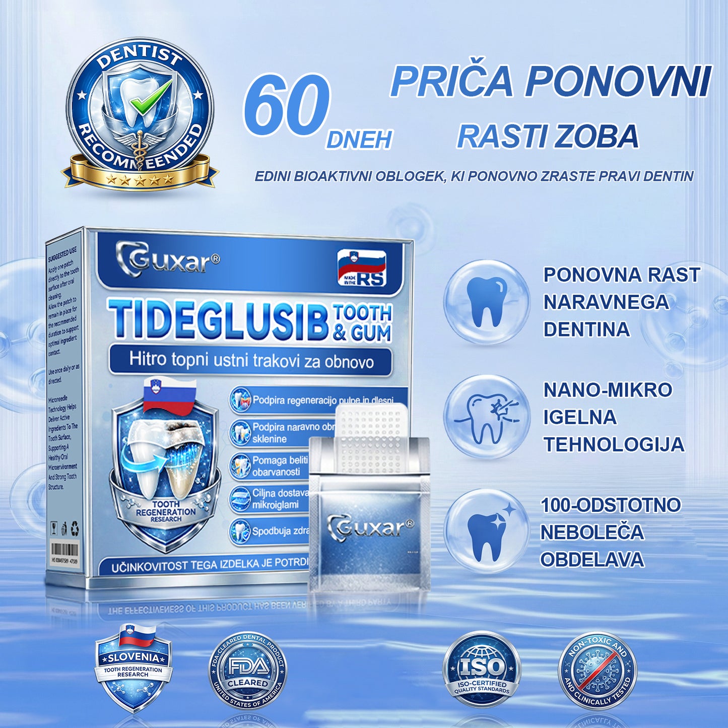 Guxar® Tideglusib Oralni Trakovi 🦷 – Aktivacija matičnih celic🧬, regeneracija dentina💎, krepitev sklenine⚡, beljenje zob✨, zmanjšanje občutljivosti💧, mikronadliki serum za zobe in dlesni💖, nežna vsakodnevna uporaba🌿