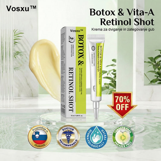 Vosxu™ Botox & Vita-A Retinol Shot serum za lifting gub ✨ – 💉 Mikro-Iglice | 💪 Peptidi z Učinkom Botoksa | 🌿 Retinol | ⚡ Vidni Rezultati v 3 Dneh