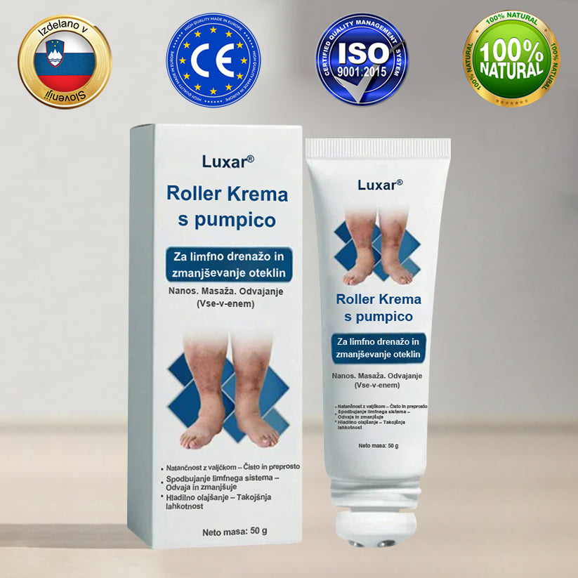𝑳𝒖𝒙𝒂𝒓® Lymphatic Relief Roll-On – roll-on krema za otekanje nog, podporo limfni drenaži in lajšanje občutka težkih nog z masažno glavo 🌿
