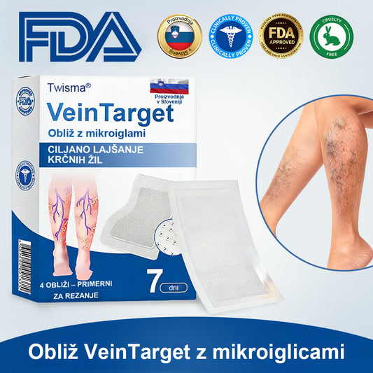 Twisma® VeinTarget: Napreden transdermalni sistem za zdravljenje kronične venske insuficience 🔥  Prvi EU-certificiran 🇪🇺 in GMP-certificiran ⚕️ alpski zeliščni mikroigelni obliž. Klinično dokazana 96-odstotna uspešnost 📊 Vidni rezultati v 7–14 dneh 🦵💪