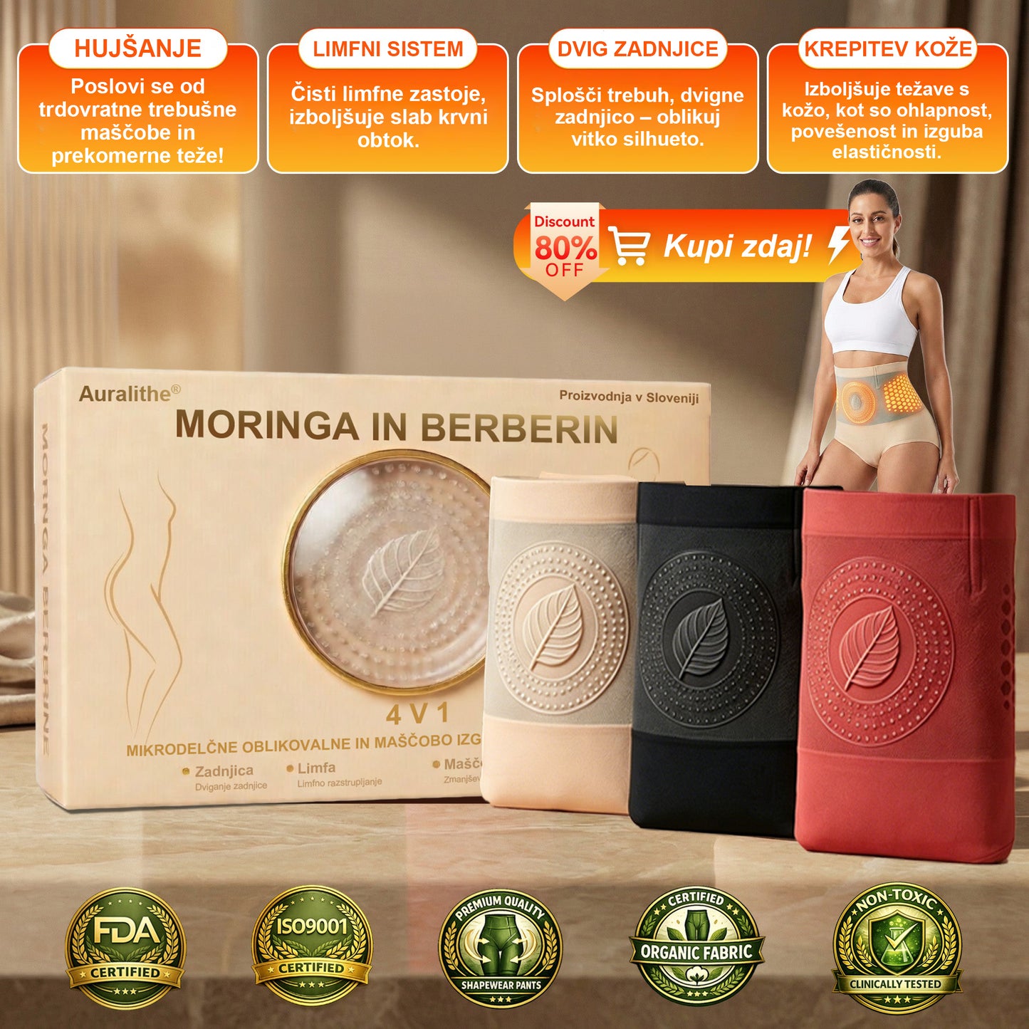 Auralithe® Termo oblikovalne hlače za kurjenje maščob | 4v1 oblikovanje telesa + kompresija | Zeolit & moringa + berberin tehnologija | 30-min dnevni učinek | ISO 9001 + GMP certifikat |  DO -70% POPUST 🔥
