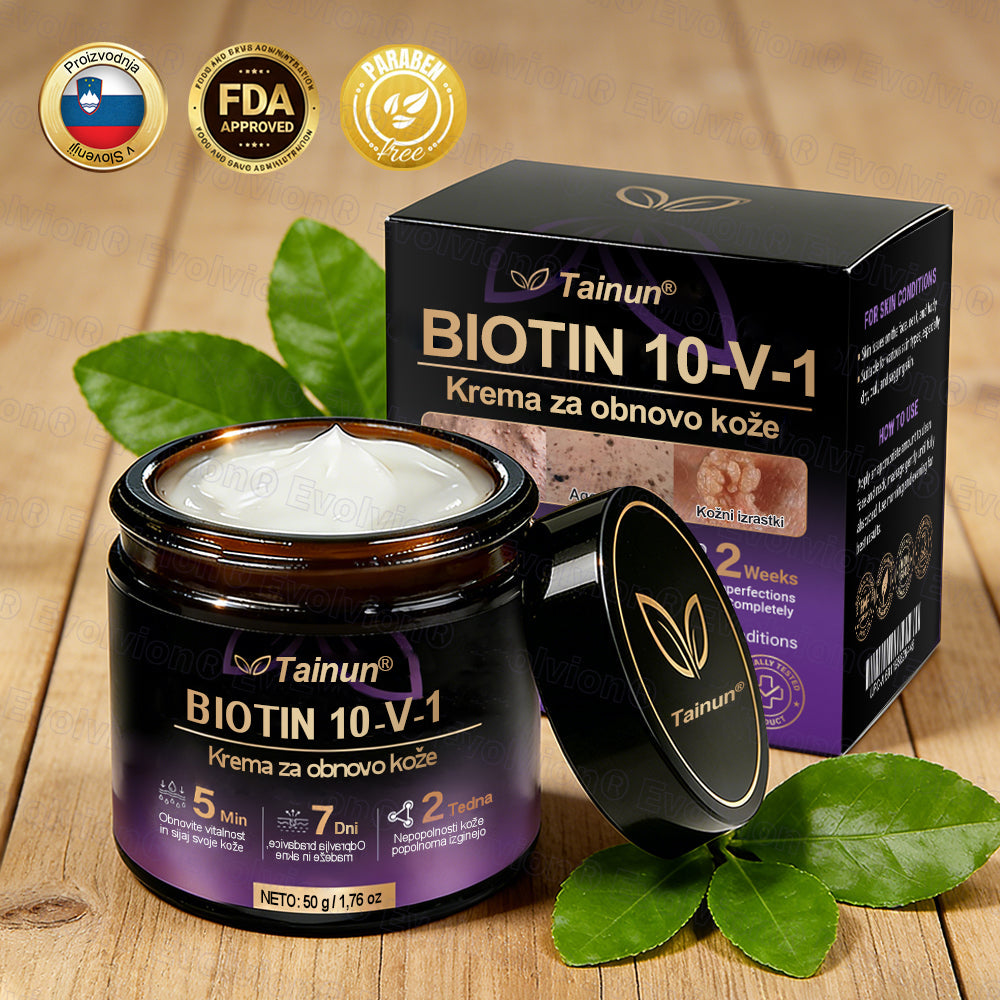Tainun® Biotin 10-v-1 krema za obnovo kože ✨ proti staranju, luskavici, aknam, brazgotinam, pigmentaciji, suhosti, vnetjem & intimnemu nelagodju 🌿 z naravnimi bioaktivnimi sestavinami 💧 za gladko, čvrsto & mladostno kožo 🌸