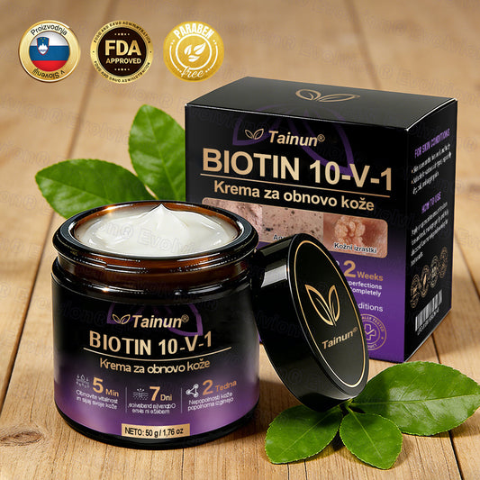 Tainun® Biotin 10-v-1 krema za obnovo kože ✨ proti staranju, luskavici, aknam, brazgotinam, pigmentaciji, suhosti, vnetjem & intimnemu nelagodju 🌿 z naravnimi bioaktivnimi sestavinami 💧 za gladko, čvrsto & mladostno kožo 💖