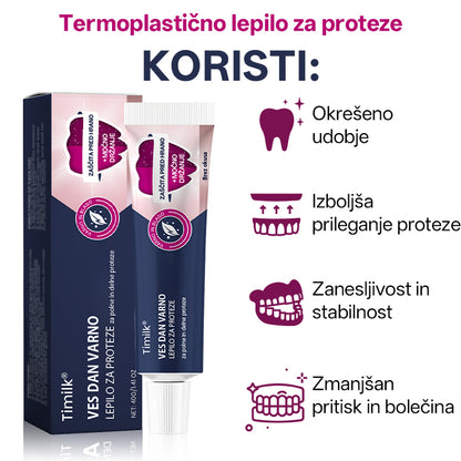 🌟 Timilk® Celodnevno Varno Lepilo za Proteze – Zanesljivost, Udobje in Svoboda za Tvoj Nasmeh 💎☀️