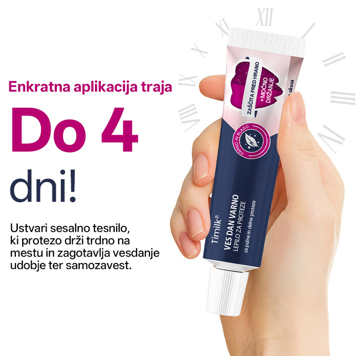 🌟 Timilk® Celodnevno Varno Lepilo za Proteze – Zanesljivost, Udobje in Svoboda za Tvoj Nasmeh 💎☀️