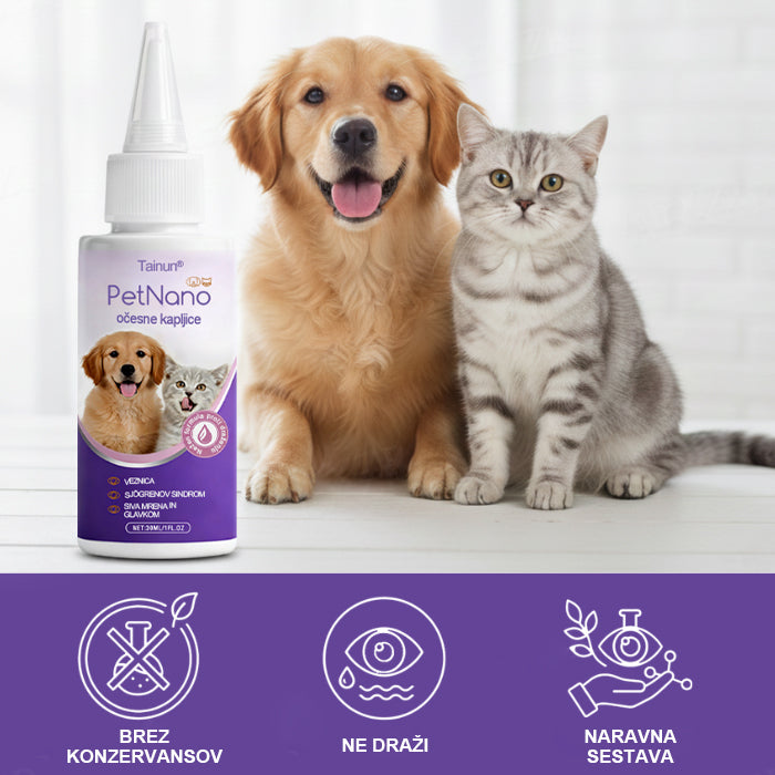 Tainun® PetNano Kapljice za oči za hišne ljubljenčke ✅ Odobreno s strani CE | Hitro olajšanje pri konjunktivitisu, suhih očeh, katarakti in keratitisu 🐶🐱