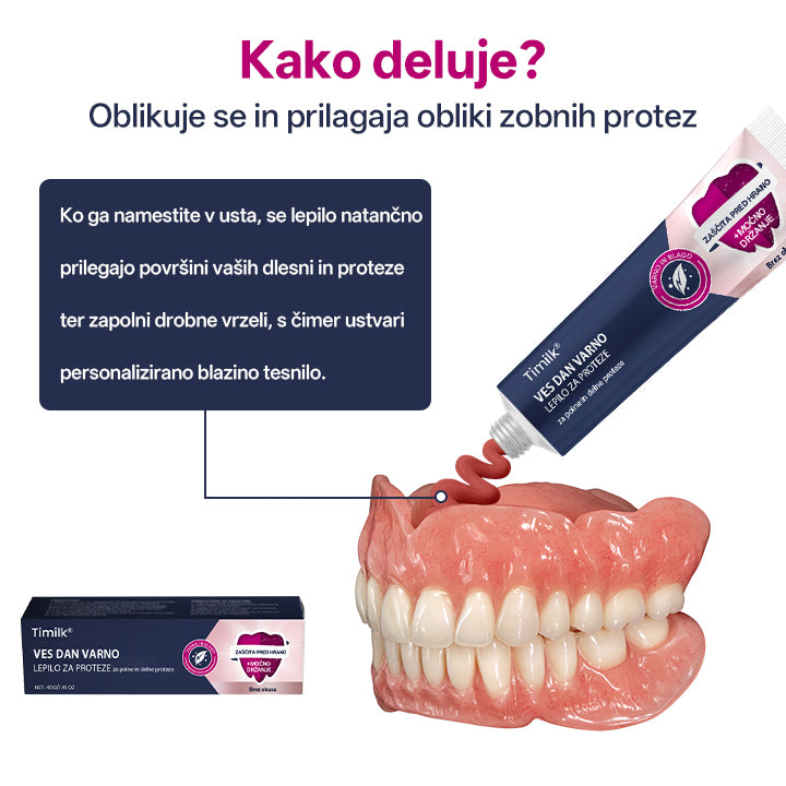 🌟 Timilk® Celodnevno Varno Lepilo za Proteze – Zanesljivost, Udobje in Svoboda za Tvoj Nasmeh 💎☀️