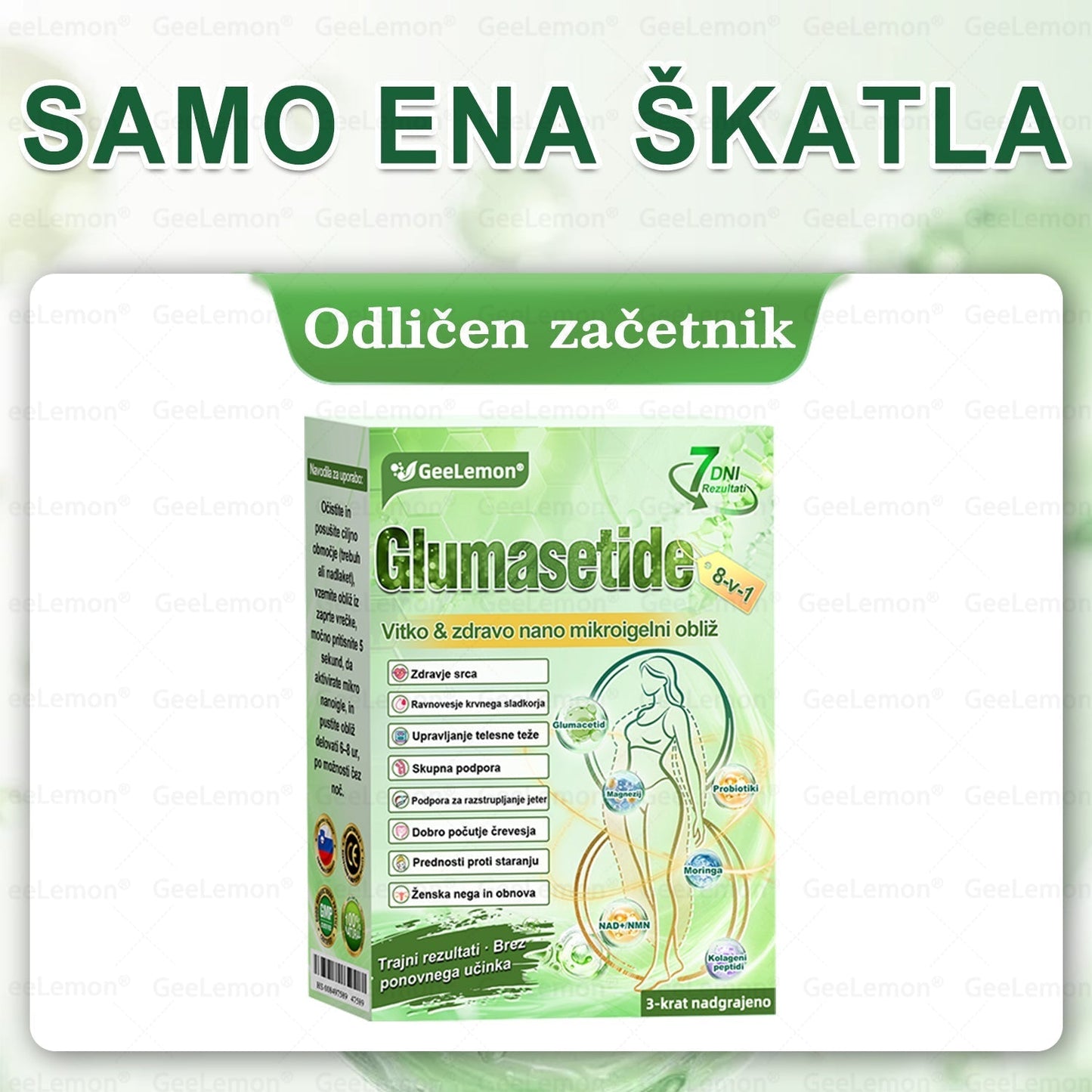 𝐆𝐞𝑒𝐿𝑒𝐦𝐨𝐧® 𝐆𝐥𝐮𝐦𝐚𝐬𝐞𝐭𝐢𝐝𝐞 8 v 1 Hujševalni in zdravju namenjen nano obliž z mikroiglicami 🇸🇮 (Samo enkrat na dan, vidne spremembe že v 7 dneh) ✅